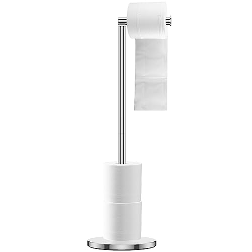 Kandishiex Freestanding Toilet Roll Holders,Stainless Steel Toilet Paper Stand Folding Paper Roll Holder with Heavy Base, Space Saving Bathroom Tissue Rack for Bathroom Home