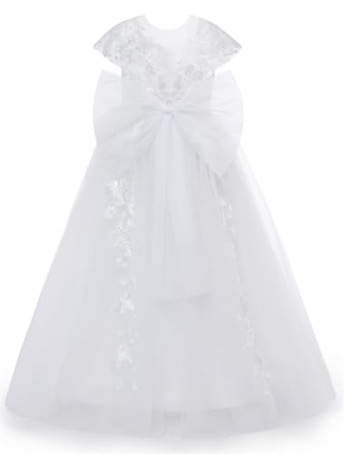 JISISANG Lace Applique Flower Girl Pageant Princess Ball Gowns Dress with Bow-Knot for Wedding Formal Party3