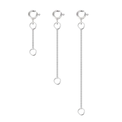 ALEXCRAFT 3Pcs Necklace Extender 925 Sterling Silver Chain Extenders Bracelet Clasp Extension for Jewellery Making Box Chains 0.8mm 1 2 3 Inch