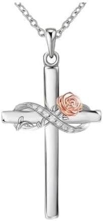VONALA Cross Necklace for Women 925 Sterling Silver Infinity Rose Cross Pendant Christian Faith Jewelry Gifts for Women
