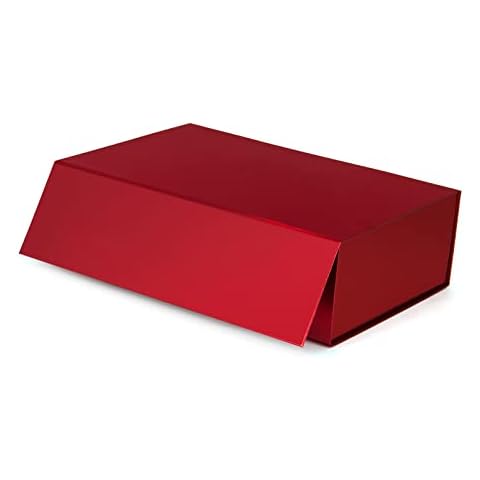MMOWW Luxury Magnetic Gift Box with Lids, 33x22.5x10cm Large Gift Box for Presents, Folding Gift Packaging Decorative Box for Christmas, Birthday, Wedding, Anniversary, Festival, etc (Christmas Red) Cover