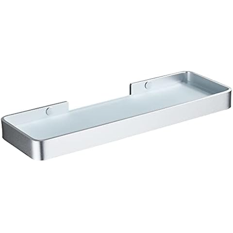 DUFU Shower Shelf No Drilling Self Paste Wall Mounted No Damage Tempered Glass Space Aluminum Rustproof Shower Caddy Storage Basket Shelves Accessories Bathroom Organizer 11.8in Silver Cover