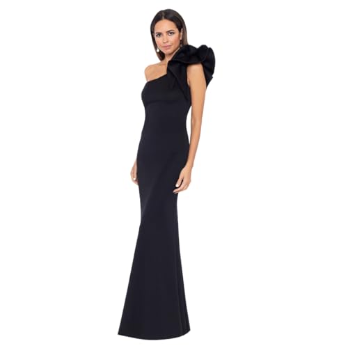 Betsy & Adam Women's Long Scuba Crepe One Shoulder Gown, Black 8