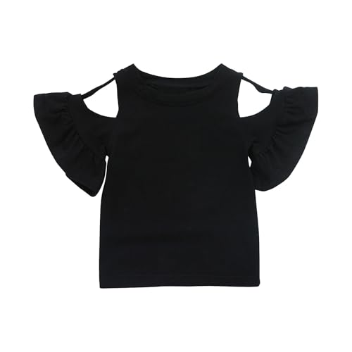 Girls Off The Shoulder T Shirt Kids Fashion Summer Ruffle Sleeve Tops Elegant Soft Cotton Cute Vacation Travel Blouse