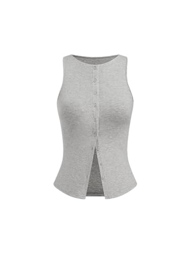 CIDER Women Button Down Tank Tops Sleeveless Ribbed Slim Fit Crop Vest Top Summer Going Out Tank Top