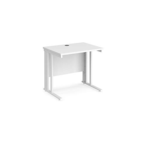 Mr Office Maestro 25 straight desk 600mm deep - white cable managed leg, White, 800