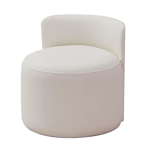 Modern Upholstered Round Makeup Chair with Backrest - Multifunctional Leather Vanity Stool for Dressing Room & Entryway - Stylish White Vanity Seating