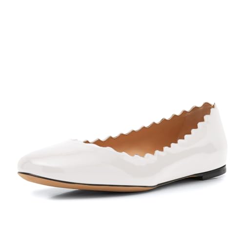anteikira Women's Round Toe Scalloped Flats Slip On Ballet Flats Office Work Casual Comfortable Flat Shoes Classic Dress Shoes for Women Size 5.5-12US