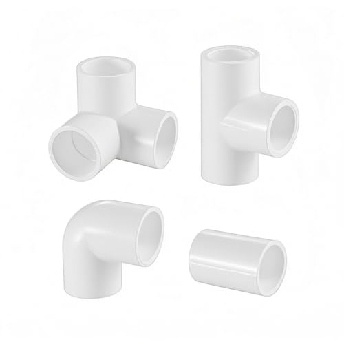 LESSO 30 Pcs 3/4' PVC Pipe Fitting Set, Includes 3/4 Inch Tee Fittings, PVC Couplings, 90 Degree Elbow,3 Way Elbow Pipe Fittings for DIY Projects, Greenhouse, Shed, Plumbing and Building,SCH40 White