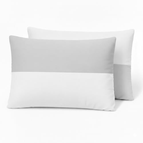Image of ARLinen Hollow Fiber Sleeping Pillow - Set of 2, Height Adjustable, Soft & Fluffy Comfort, White & Grey, 29x19 Inch with 300g Extra Fiber for Custom Comfort, Pillow Covers Included