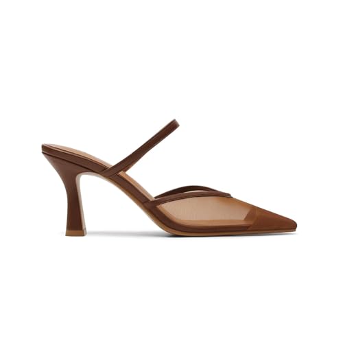 Image of USIMAD Women's Mesh Mule Heels Pointy Toe Closed Toe High Heel Sandals Slip On Dress Shoes with Memory Foam Insole Arch Support