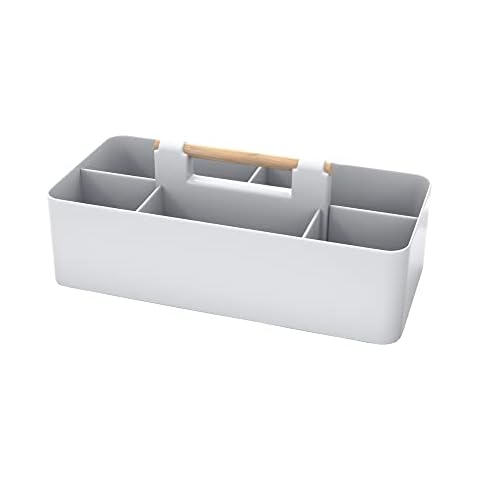 INTIRILIFE Make Up Organizer in Grey - Beauty cosmetic storage box with 5 compartments for makeup - Ideal also as a desk organizer or for kitchen utensils Cover
