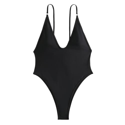 Zambuph Traje de baño con Cuello en V Profundo, Mono sin Mangas, Suave y Transpirable, Moderno y cómodo, Traje de baño una Pieza, Negro, l