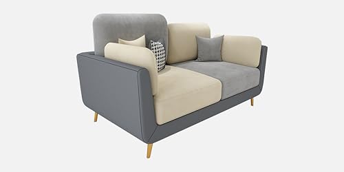 Image of Black Wood Modern Montez Luxurious Velvet 2 Seater Sofa for Bedroom, Living Room, Dining Room, Drawing Room, Home Office in Bug Resistant Wood (Grey & Beige, 2 Seater)