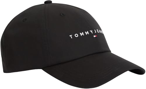 Tommy Jeans Gorra Hombre Linear Logo con Velcro, Negro (Black), Talla Única