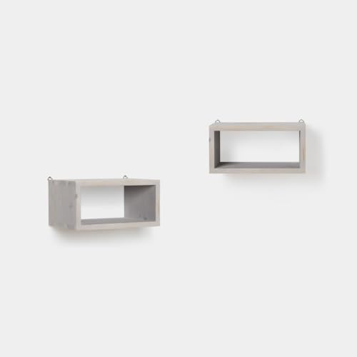 KLAST Pack 2 mesitas de Noche flotantes en Madera reciclada Color Gris