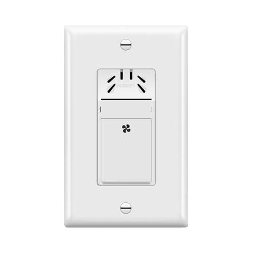 TOPGREENER Humidity Sensor and Fan Control Switch Ventilation Fan Humidity Sensor Switch Fan Switch Neutral Wire Required TDHS5-WWP White (Wall Plate Included)