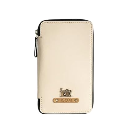 Image of Personalized Leather Passport Holder | Custom Travel Wallet with Zipper, Name & Charm | Durable Genuine Leather Organizer for Travel Documents & Cards (Ivory)