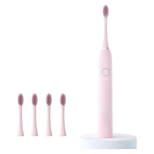AZIEBAY 電動歯ブラシ、5つのモード、充電式、歯のホワイトニング、大人用、強力な歯の洗浄効果、実用的、美しい、柔らかい毛、歯にダメージを与えない、全自動音波、シンプル、父の日のギフト、安心してご購入ください (ブラシヘッド4本 + スタンド,チェリー