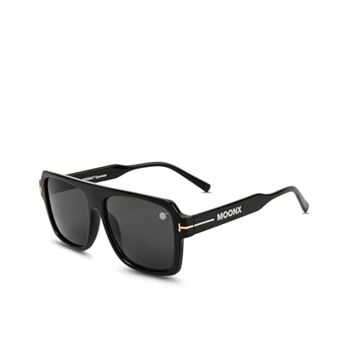 Image of MOONX Deepshift S1 UV Protected Square Sunglasses for Men & Women | Black PC Frame | Black Lens | Stylish Unisex Eyewear for Driving, Travel & Casual Outings