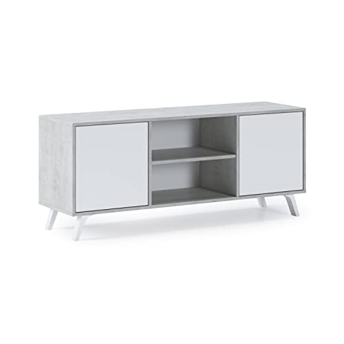 Skraut Home | Mueble de TV para Salón | 57 x 137 x 40 cm | Indicado para TV de 32/40/50/55/60" | Modelo Wind 140 | Cemento | 2 Puerta Abatibles Color Blanco Cover
