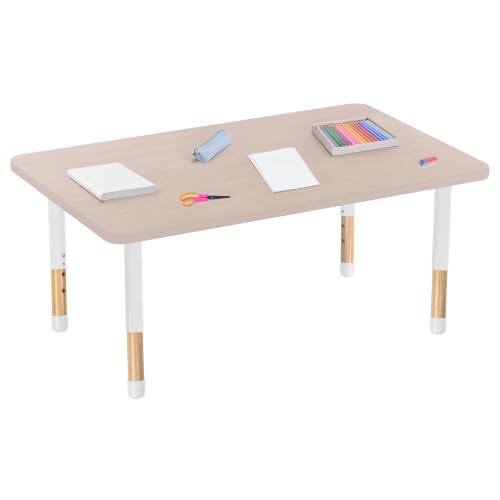 Image of 30 inch x 48 inch Rectangle Kids Classroom Table with Adjustable Chunky Wood Legs