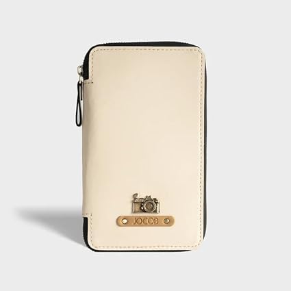 Image of Personalized Leather Passport Holder | Custom Travel Wallet with Zipper, Name & Charm | Durable Genuine Leather Organizer for Travel Documents & Cards (Ivory)