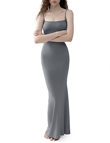 PUMIEY Maxi Dress for Women Long Dresses Bodycon Dresses Summer Slip Sleeveless Dress Grey Dress Stone Medium