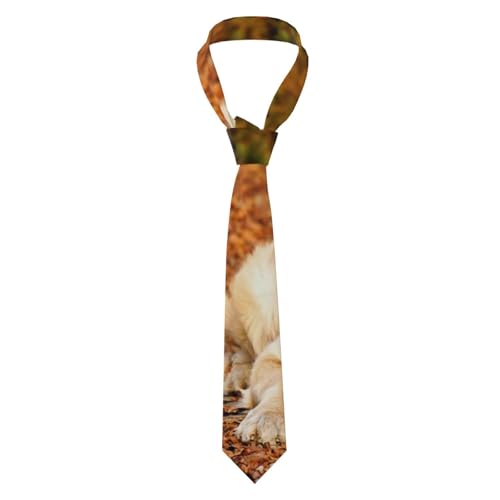 Golden Retriever Dog Autumn Foliage Forest Men'S Luxury Tie For