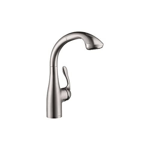 Review Discount hansgrohe Allegro E Easy Install 1-Handle 13-inch Tall Stainless Steel Kitchen Faucet with Pull Down Sprayer with QuickClean in Stainless Steel Optic, 06461860,Small
