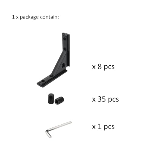 Image of 8Pcs 2020 Aluminum Extrusion Black Corner Bracket T Slot Inside L Shape Joint Angle Hardware Panel Mount Connector with Screws for 20 Series 20 /20 2040 V Slot Extruded Aluminum Profile