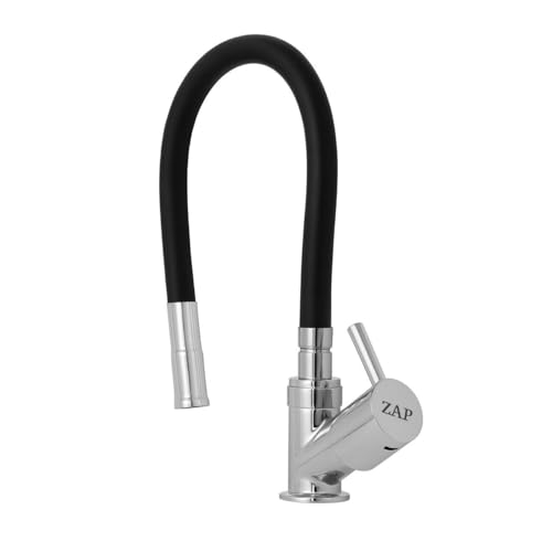 Image of ZAP Pluto Brass Kitchen Tap for Sink | Flexible Silicone Swan Neck Faucet with 360 Swivel Spout | Single Lever Cold Water Tap | Deck Mounted Kitchen Sink Mixer for Home & Utility Areas