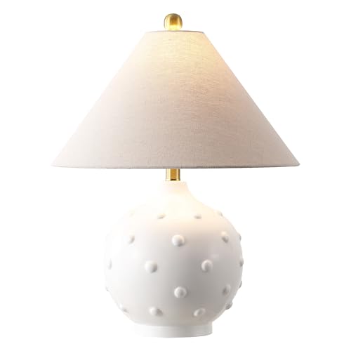 SAFAVIEH Lighting - Leanni 22-Inch Table Lamp - White Resin & Oatmeal Shade - Ideal for Living Room, Bedroom, Nightstand, Reading Nook, LED Bulb Included (TBL4680A)