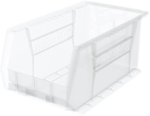 Image of Akro-Mils 30240 AkroBins Plastic Storage Bins, Space-Saving Stackable Bins for Garage, Pantry, Craft Organization, 15 x 8 x 7 inches, Clear, 12-Pack