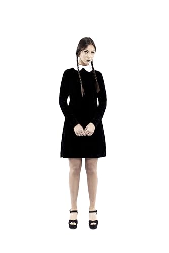 PARTILANDIA 2010 S.L. Disfraz de Miércoles Niña Mujer, Vestido Negro Familia Addams Cosplay para Halloween Carnaval (M)