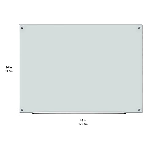 Image of Amazon Basics Glass Dry-Erase Board, Magnetic Frameless Whiteboard, Easy to Install, with Eraser, 48 inch x 36 inch