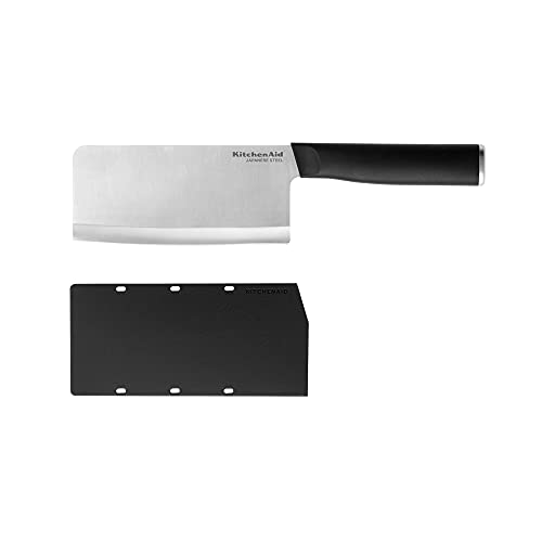 KitchenAid - KitchenAid Classic Cleaver Knife with Custom Fit Blade Cover, 6 inch, Sharp Kitchen Knife, High Carbon Japanese Stainless Steel Blade, Meat Cleaver, Black