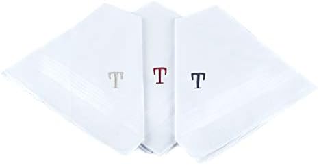 Initial Handkerchief for Men, Monogrammed Boxed 3 Piece Set,100% Cotton