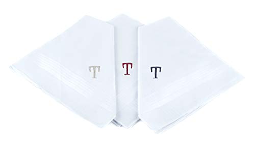 Initial Handkerchief for Men, Monogrammed Boxed 3 Piece Set,100% Cotton