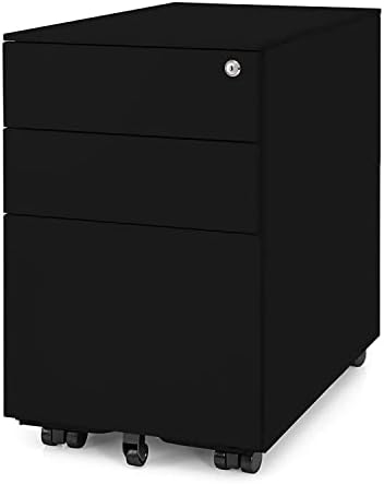Sanoolir Locking File Cabinet 3 Drawer, Mobile File Cabinet on Wheels Under Desk fits Legal/Letter/A4 Size for Home/Office (Black)