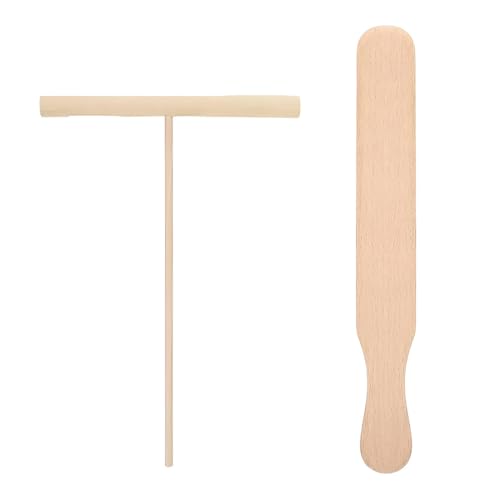 WUSJCOF Set de Crepes y Volteador (2 Piezas), Fácil de Limpiar, Espátula Crepe, Esparcidor de Masa Crepes, Panqueques de Madera, Kit de Espátula Hecho a Mano de Madera Natural, Utensilios de Cocina