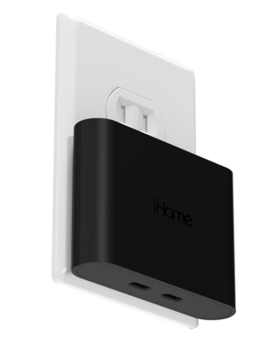 iHome Multiport 40W USB-C Charger, AC Pro 2-Port Flat Block, Dual Fast Charging Wall Adapter