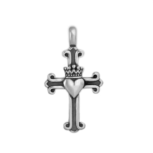 SUGARKITTEN LONDON Sterling Silver Oxidised Fleury Claddagh Cross Pendant with