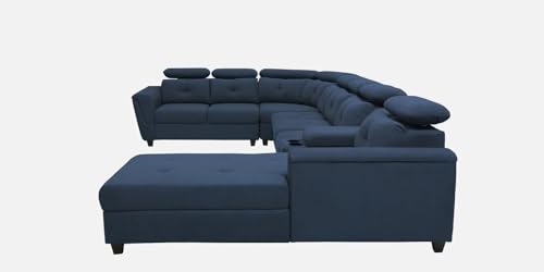 Image of Torque Arnold Fabric 8 Seater Sofa with Lounger and Cup Holder Blue | Corner Sofa Couch with Moveable Headrest | U Shape Sectional Sofa Set Living Room Office Home