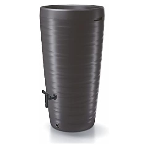 Spetebo Design Regentonne 240 L mit Wasserhahn - anthrazit - Regentank mit Pflanzschale als Deckel - Kunststoff Wasser Tonne Regen Tank Blumen Pflanzen Kübel wetterfest frostsicher Cover