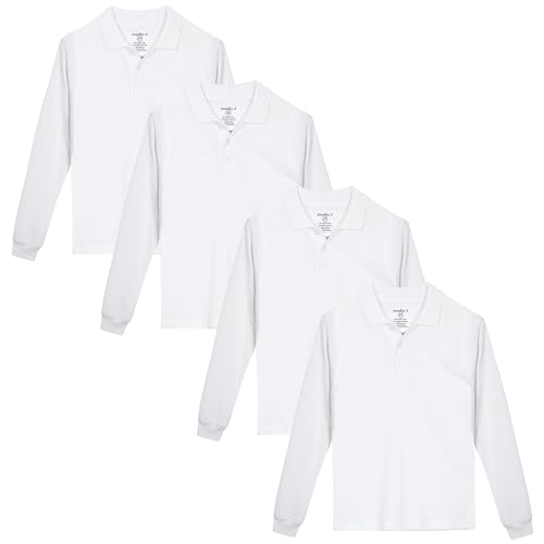 Image of Studio 3 Boy's - 4-Pack School Uniform Short and Long Sleeve Pique Polo Shirts