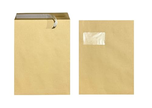 50x Versandtaschen C4 A4 braun mit Fenster, selbstklebend mit...