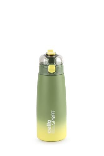 Image of CELLO Nova Hot and Cold Stainless Steel Flask for Office 1000 ml Green | Double Wall Vacuum Insulated Spill Proof Leak Proof Stylish Easy Press Open Sipper Water Bottle for College Gym Travel & Biking