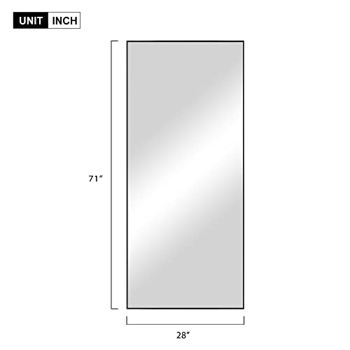 Image of NeuType 71 inchx28 inch Large Mirror Full Length Mirror Aluminum Alloy Frame Floor Mirror Wall-Mounted Mirror for Living Room, Bedroom, Hanging or Leaning Against Wall, Black (No Stand)
