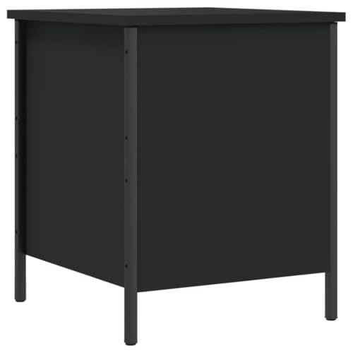 faucqel Banco con espacio de almacenamiento, color negro, madera y metal, 40 x 42,5 x 50 cm, patas ajustables, capacidad de carga de 110 kg, versátil baúl para pasillo, salón, dormitorio